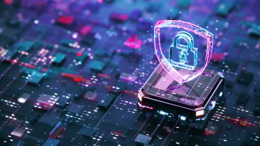 Digital security concept of shield firewall with central computer processor